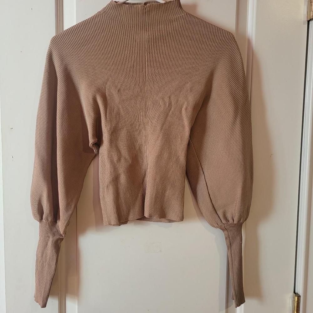 Zara Beige Ribbed Knit Top
